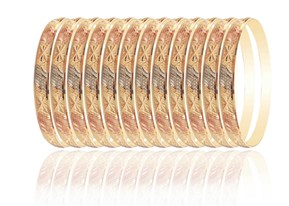 Tri Tone Plated | High Polish Diamond Cut Bangles